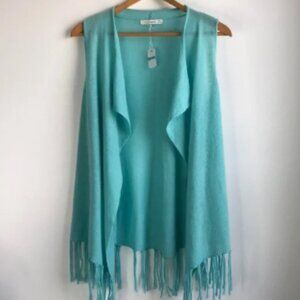 Subtle Luxury 100% cashmere aqua sleeveless cardigan vest sweater